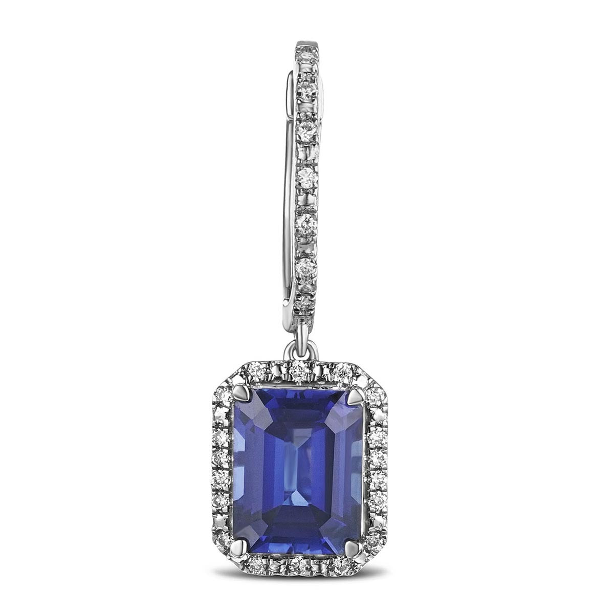 Astra 4.00ct Lab Sapphire and Diamond Drop Halo Octagon Cut Earrings in Silver